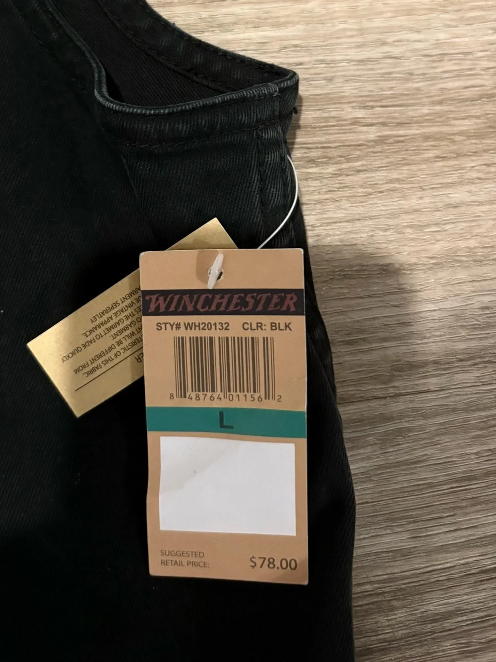 Winchester Co Black Jean Biker Vest Jacket Denim Size L Rare Unique-MSRP $78 New